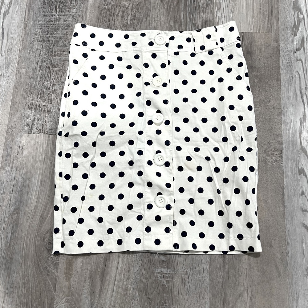 Polka Dot Button-Up Mini Skirt (Navy Blue/White, S)